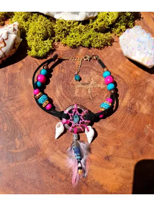 Bracelet de Cheville Attrape-Rêves Chamanique "Le Lagon des Tropiques" – Apatite & Tourmaline Rose