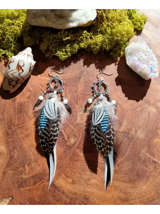 Boucles d'Oreilles Chamaniques "Caresse du ciel" – Labradorite & Plumes Sacrées en Argent 925