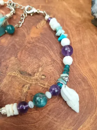 Bracelet de cheville artisanal lotus labradorite | Les Plumes d'Amazone