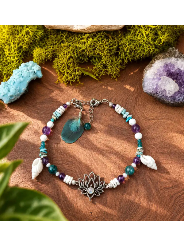 Bracelet de cheville artisanal lotus labradorite | Le Lotus des Lagons
