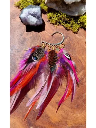 Sunset Lover - Earcuff chamanique en pierres et plumes