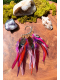 Sunset Flower – Earcuff chamanique en plumes naturelles, cornaline, agate rose et améthyste