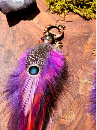 Sunset lover - Boucles chamaniques plumes cornaline agate
