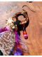 Sunset lover – Boucles d'oreilles chamaniques en plumes de coq et faisan, cornaline, agate rose et améthyste