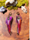 Sunset lover – Boucles d'oreilles chamaniques en plumes de coq et faisan, cornaline, agate rose et améthyste