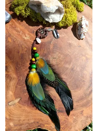 Soleil émeraude – Bijoux de cheveux attrape-rêves chamanique