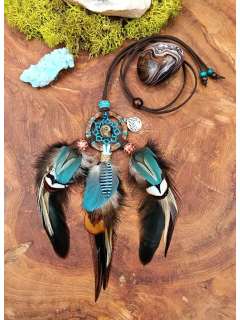 Shamanic Dreamcatcher Necklace with Bear Paw & Pyrite Ammonite