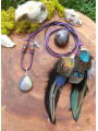 Rainbow Aurora - Collier chamanique en labradorite et plumes naturelles de paon