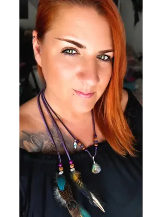 Rainbow Aurora - Collier chamanique en labradorite et plumes naturelles de paon
