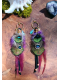 Eden tropical - Boucles d'oreilles chamaniques en abalone et plumes de paon