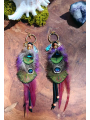 Eden tropical - Boucles d'oreilles etniques en abalone et plumes de paon