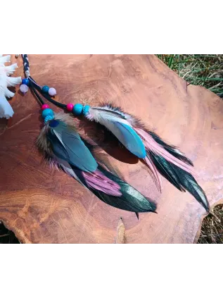 Le lagon rosé - Bijou de cheveux en pierres et plumes