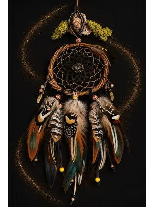 Das Herz der Schwarzen Sonne – Schamanischer Traumfänger mit goldenem Obsidian | Spiritueller Schutz & Klarheit