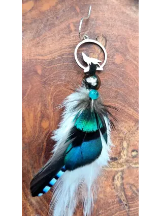 Boucles d'Oreilles Chamaniques Le Loup du Crépuscule – Apatite & Plumes