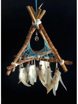 Attrape-Rêve 3D Tipi Entre Deux Mondes – Ours en Œil de Tigre & Plumes