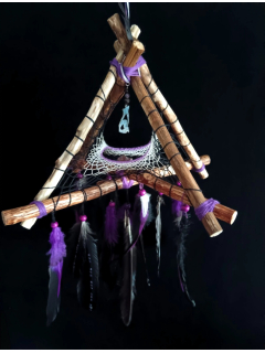 Attrape-Rêves 3D Tipi Chamanique – Le Loup des Mille Feux d’Ombre | Chalcopyrite & Plumes Nobles