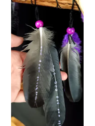 Attrape-Rêves 3D Tipi Chamanique – Le Loup des Mille Feux d’Ombre | Chalcopyrite & Plumes Nobles