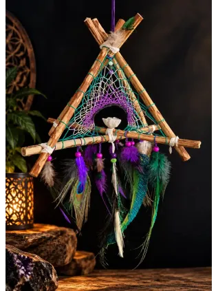 Attrape-Rêves 3D Tipi « Le Paon Enchanteur » | Géode de Quartz & Plumes Nobles