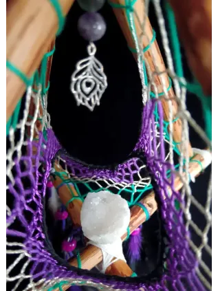 Attrape-Rêves 3D Tipi « Le Paon Enchanteur » | Géode de Quartz & Plumes Nobles
