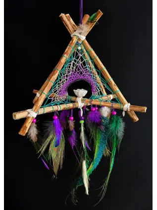 Attrape-Rêves 3D Tipi « Le Paon Enchanteur » | Géode de Quartz & Plumes Nobles