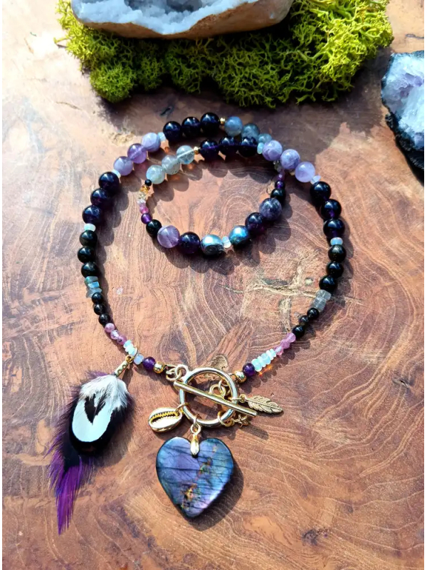 Collier Chamanique « Cœur du Désir » | Labradorite Violette & Opale d'Éthiopie