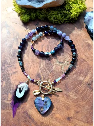 Collier Chamanique « Cœur du Désir » | Labradorite Violette & Opale d'Éthiopie