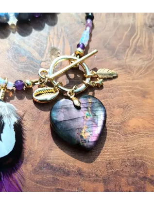 Collier Chamanique « Cœur du Désir » | Labradorite Violette & Opale d'Éthiopie