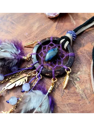 Collier Attrape-Rêves Chamanique « Le Soleil Pourpre » | Labradorites & Améthyste