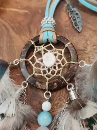 Collier Attrape-Rêves Chamanique « Coco des Mers » | Labradorite Blanche & Nacre
