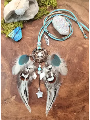 Collier Attrape-Rêves Chamanique « Coco des Mers » | Labradorite Blanche & Nacre