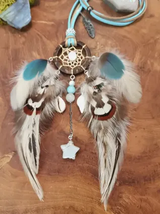 Collier Attrape-Rêves Chamanique « Coco des Mers » | Labradorite Blanche & Nacre
