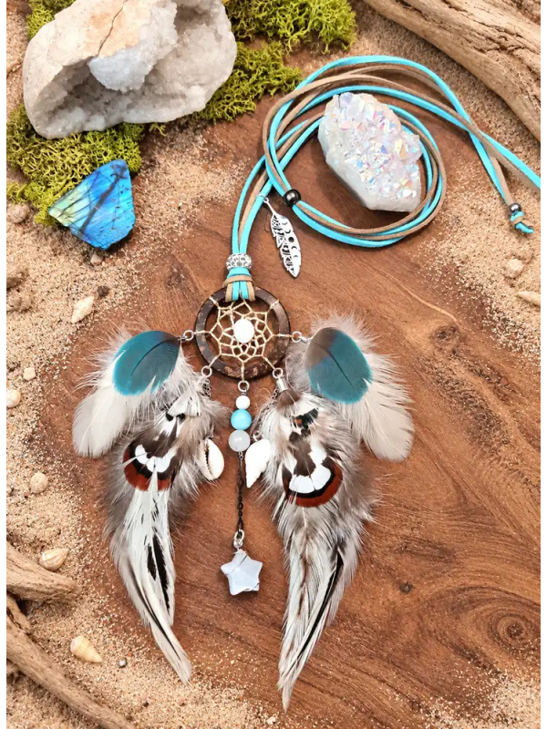 Collier Attrape-Rêves Chamanique « Coco des Mers » | Labradorite Blanche & Nacre