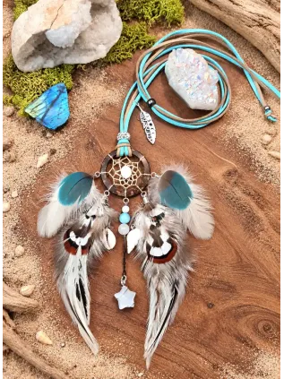 Collier Attrape-Rêves Chamanique « Coco des Mers » | Labradorite Blanche & Nacre