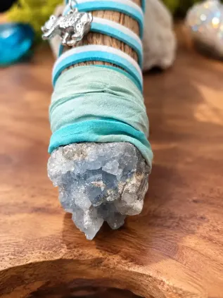 Éventail à Fumigation Chamanique « L'Âme Polaire » | Totem Ours & Labradorite