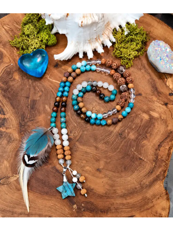 Mala Chamanique 108 Perles « L'Étoile des Terres Sauvages » | Labradorite & Rudraksha