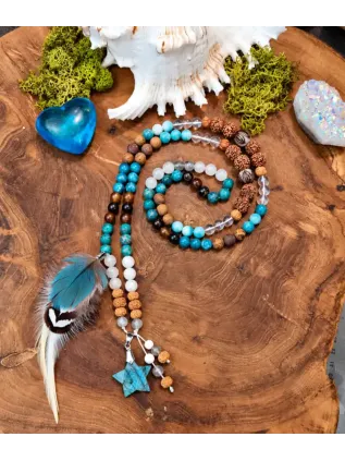 Mala Chamanique 108 Perles « L'Étoile des Terres Sauvages » | Labradorite & Rudraksha