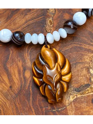 Collier Œil de Tigre Totem Renard - Protection & Énergie (45cm)