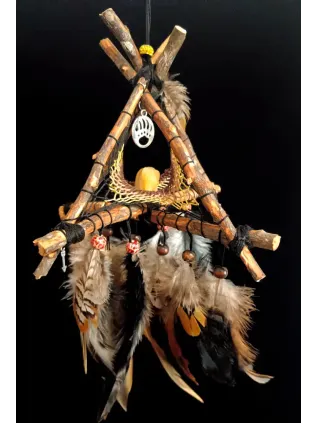 Attrape-Rêves 3D Tipi « À l'Ombre du Grand Ours » | Calcite & Plumes Nobles