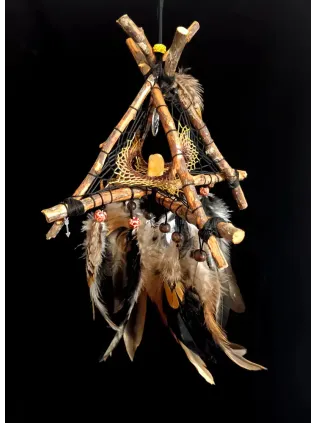 Attrape-Rêves 3D Tipi « À l'Ombre du Grand Ours » | Calcite & Plumes Nobles