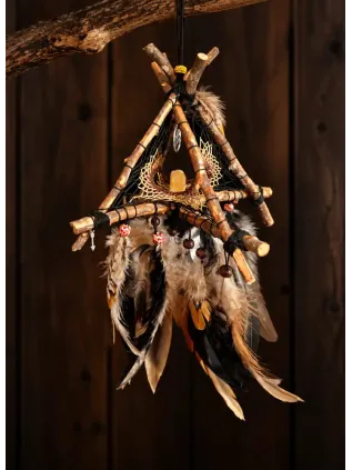 Attrape-Rêves 3D Tipi « À l'Ombre du Grand Ours » | Calcite & Plumes Nobles